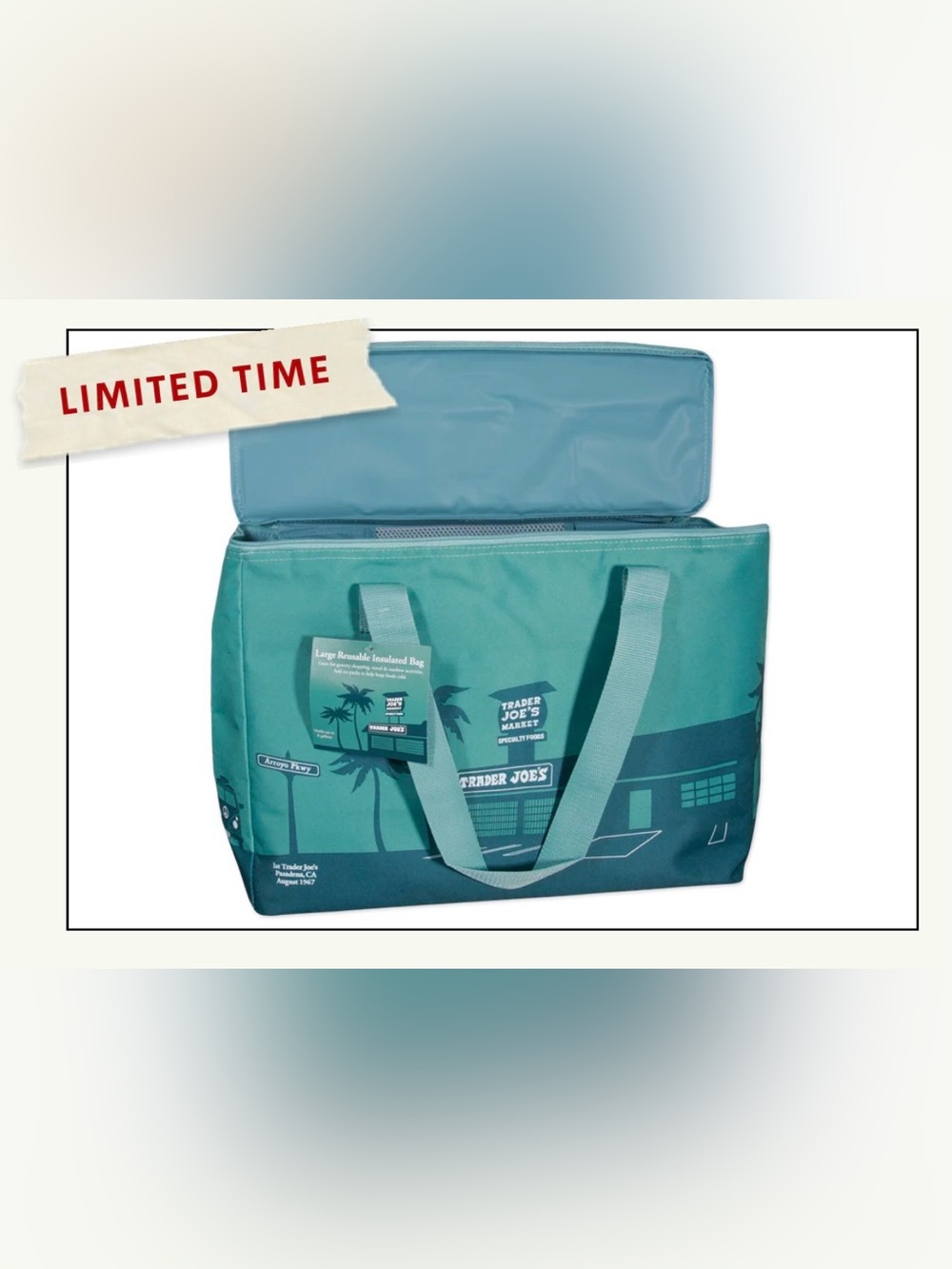 Reusable Insulated Tote Bag - Teal Blue